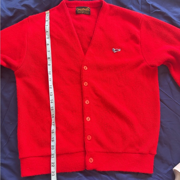 Vtg 60s 70s Sweater TURTLE Logo Red Mid Century Cardigan Challenger MENS M - Picture 6 of 8